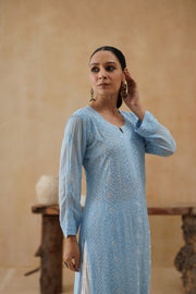 Georgette Long Kurti -  Ice Blue