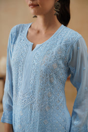 Georgette Long Kurti -  Ice Blue
