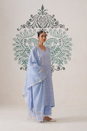 Chikankari Mul Chanderi 3 pc Suit - Pale Cerulean