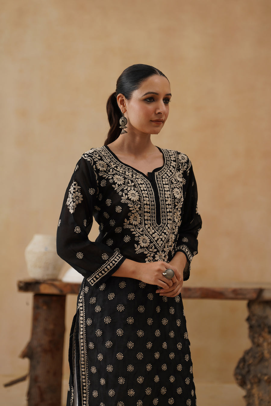 Cotton Long Kurti - Black
