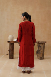 Muslin Long Kurti - Red