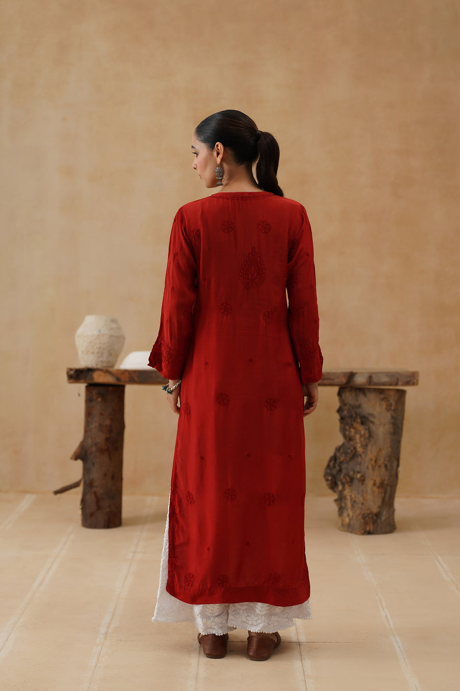 Muslin Long Kurti - Red