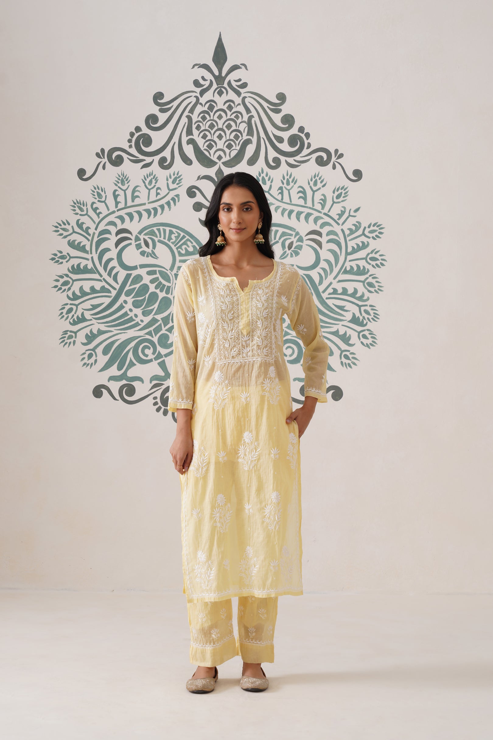 Chikankari Mul Chanderi Coord Set - Pastel Yellow