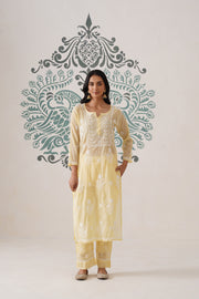 Chikankari Mul Chanderi Coord Set - Pastel Yellow
