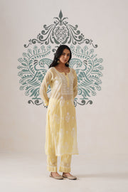 Chikankari Mul Chanderi Coord Set - Pastel Yellow