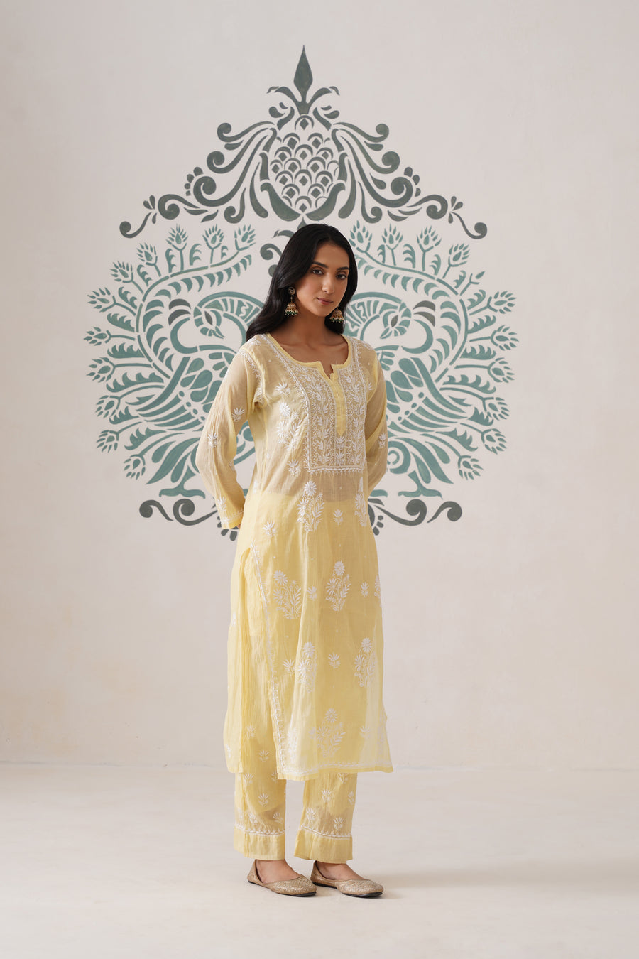 Chikankari Mul Chanderi Coord Set - Pastel Yellow
