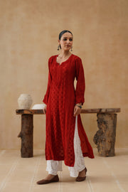 Muslin Long Kurti - Red