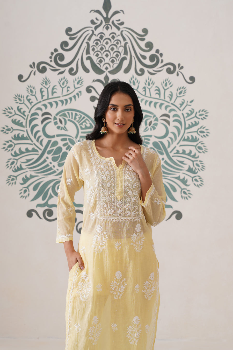 Chikankari Mul Chanderi Coord Set - Pastel Yellow