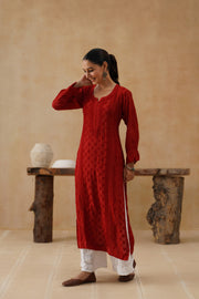 Muslin Long Kurti - Red