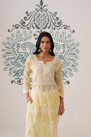 Chikankari Mul Chanderi Coord Set - Pastel Yellow