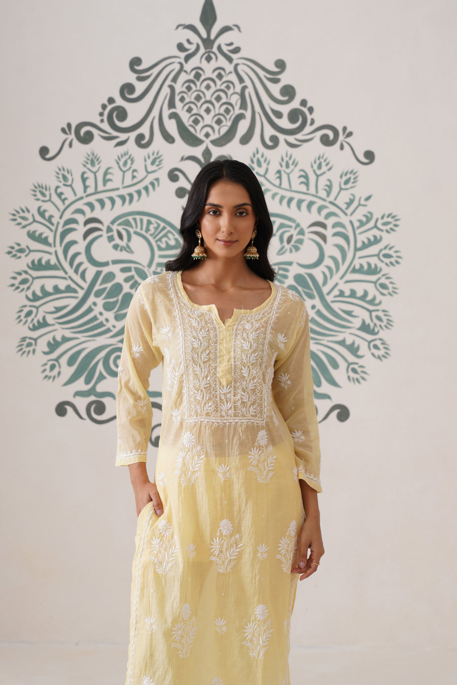 Chikankari Mul Chanderi Coord Set - Pastel Yellow