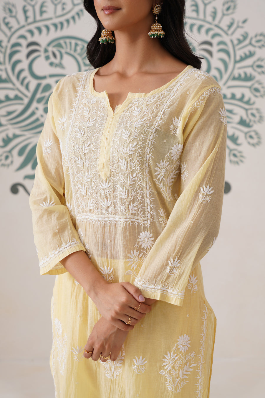 Chikankari Mul Chanderi Coord Set - Pastel Yellow