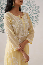 Chikankari Mul Chanderi Coord Set - Pastel Yellow