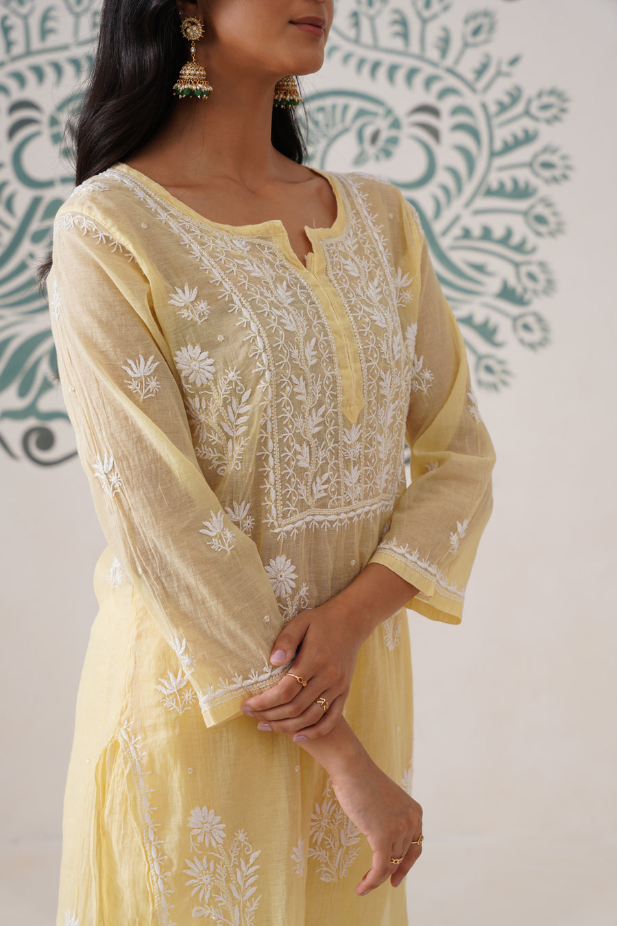 Chikankari Mul Chanderi Coord Set - Pastel Yellow