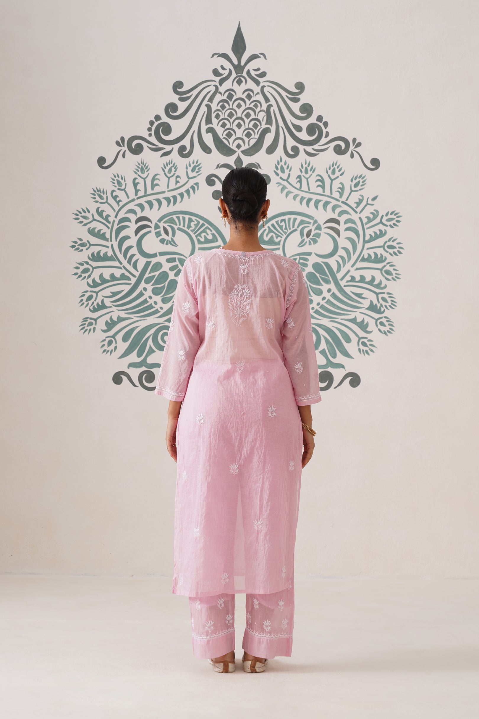 Chikankari Mul Chanderi Coord Set - Pink Pearl