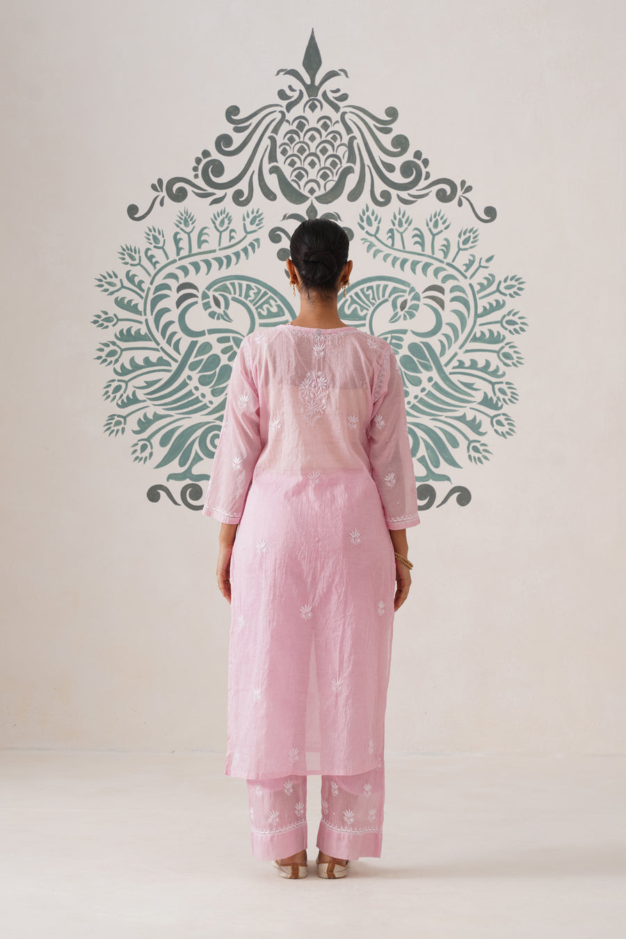 Chikankari Mul Chanderi Coord Set - Pink Pearl