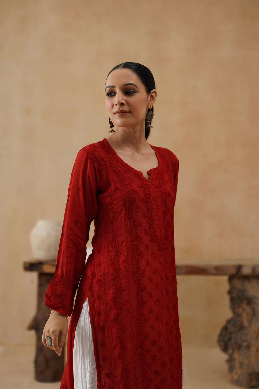 Muslin Long Kurti - Red