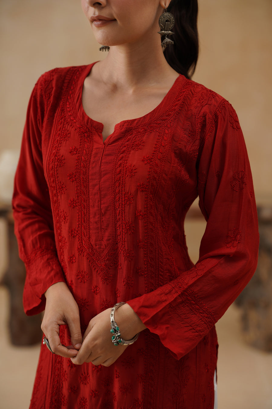 Muslin Long Kurti - Red