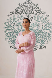 Chikankari Mul Chanderi Coord Set - Pink Pearl