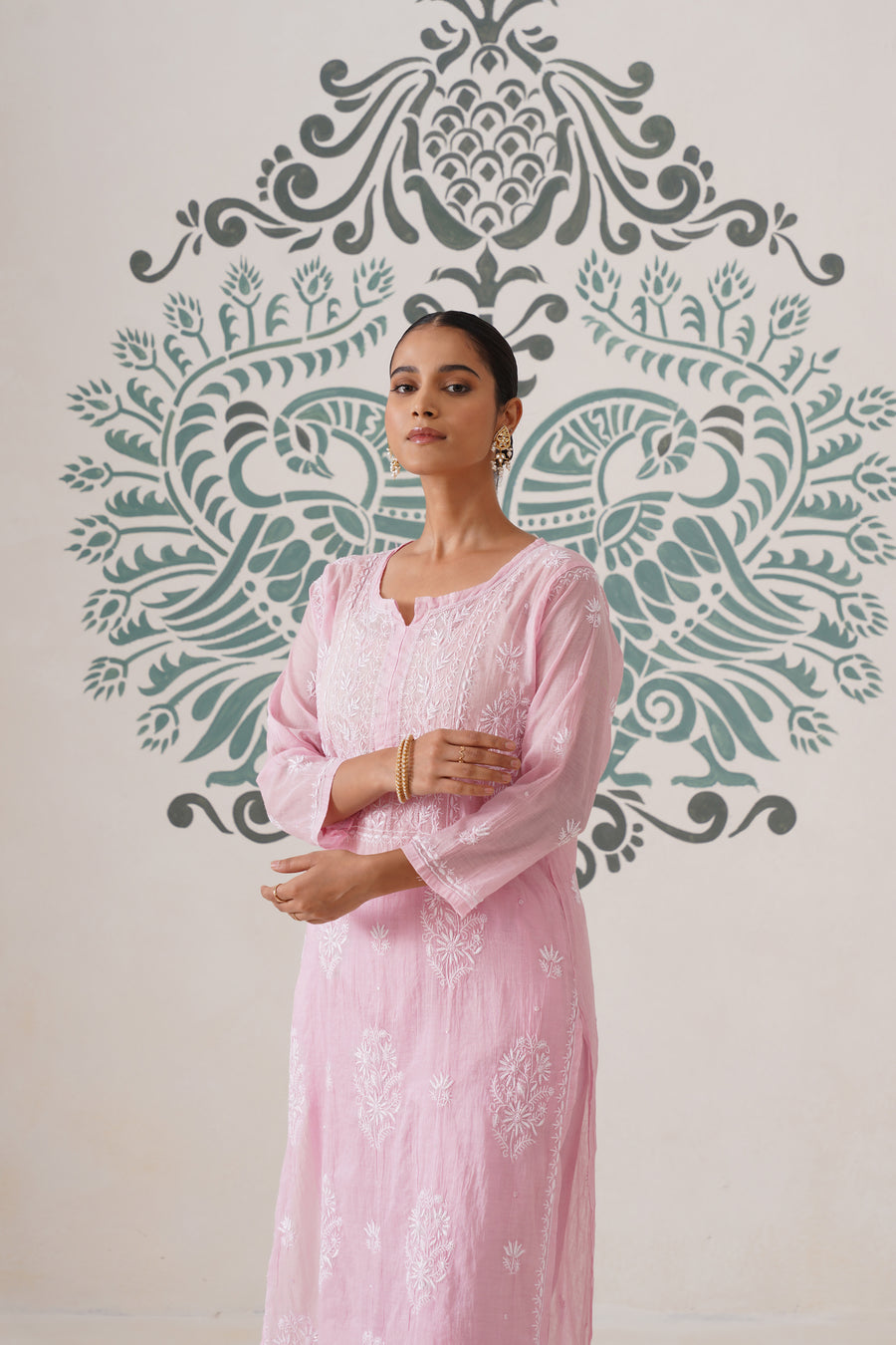 Chikankari Mul Chanderi Coord Set - Pink Pearl