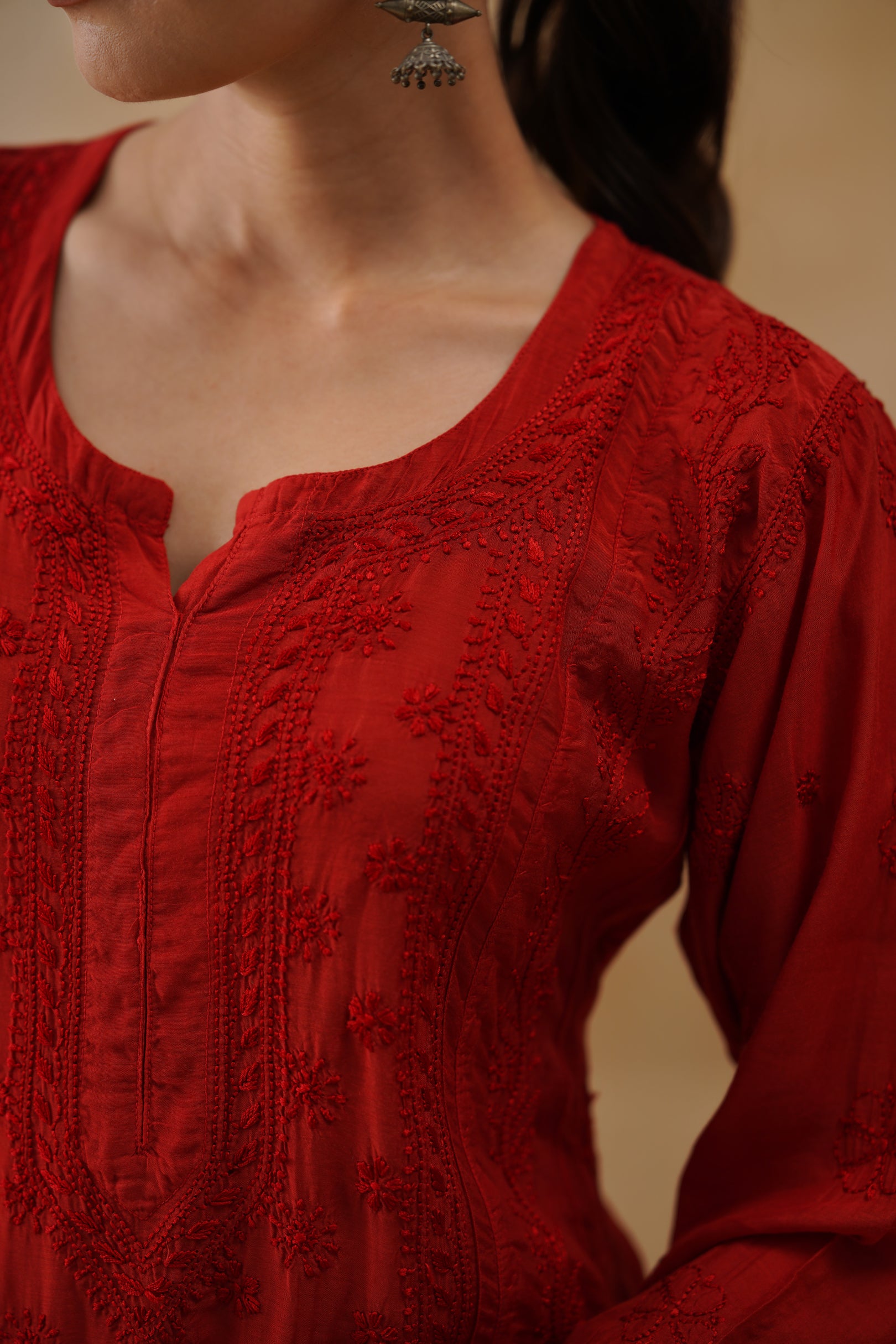 Muslin Long Kurti - Red