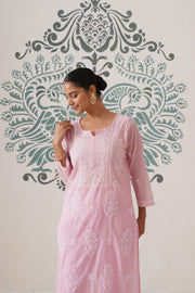 Chikankari Mul Chanderi Coord Set - Pink Pearl