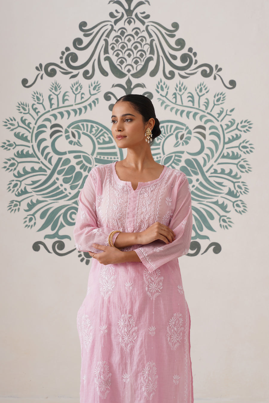 Chikankari Mul Chanderi Coord Set - Pink Pearl