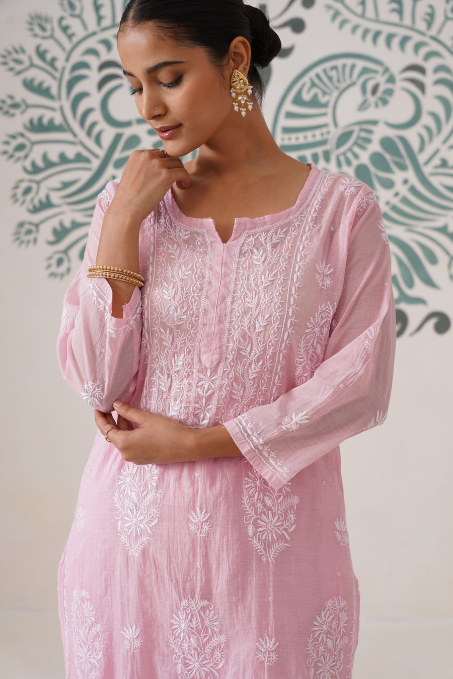 Chikankari Mul Chanderi Coord Set - Pink Pearl