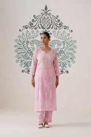 Chikankari Mul Chanderi Coord Set - Pink Pearl