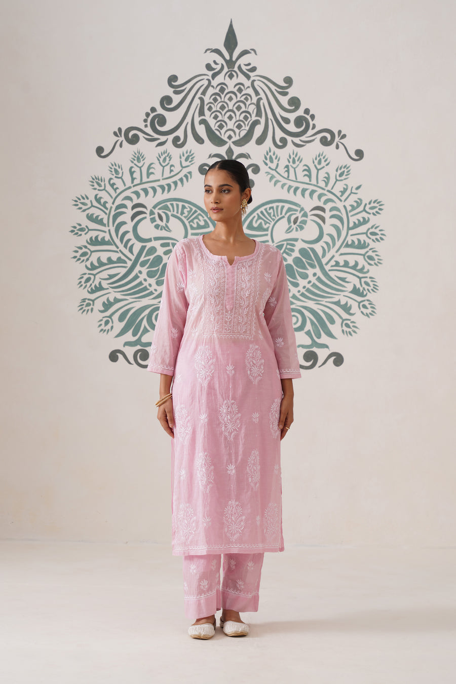 Chikankari Mul Chanderi Coord Set - Pink Pearl
