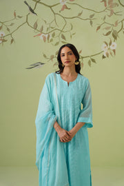Mul Chanderi Chikankari 3pc Suit - Sky Blue