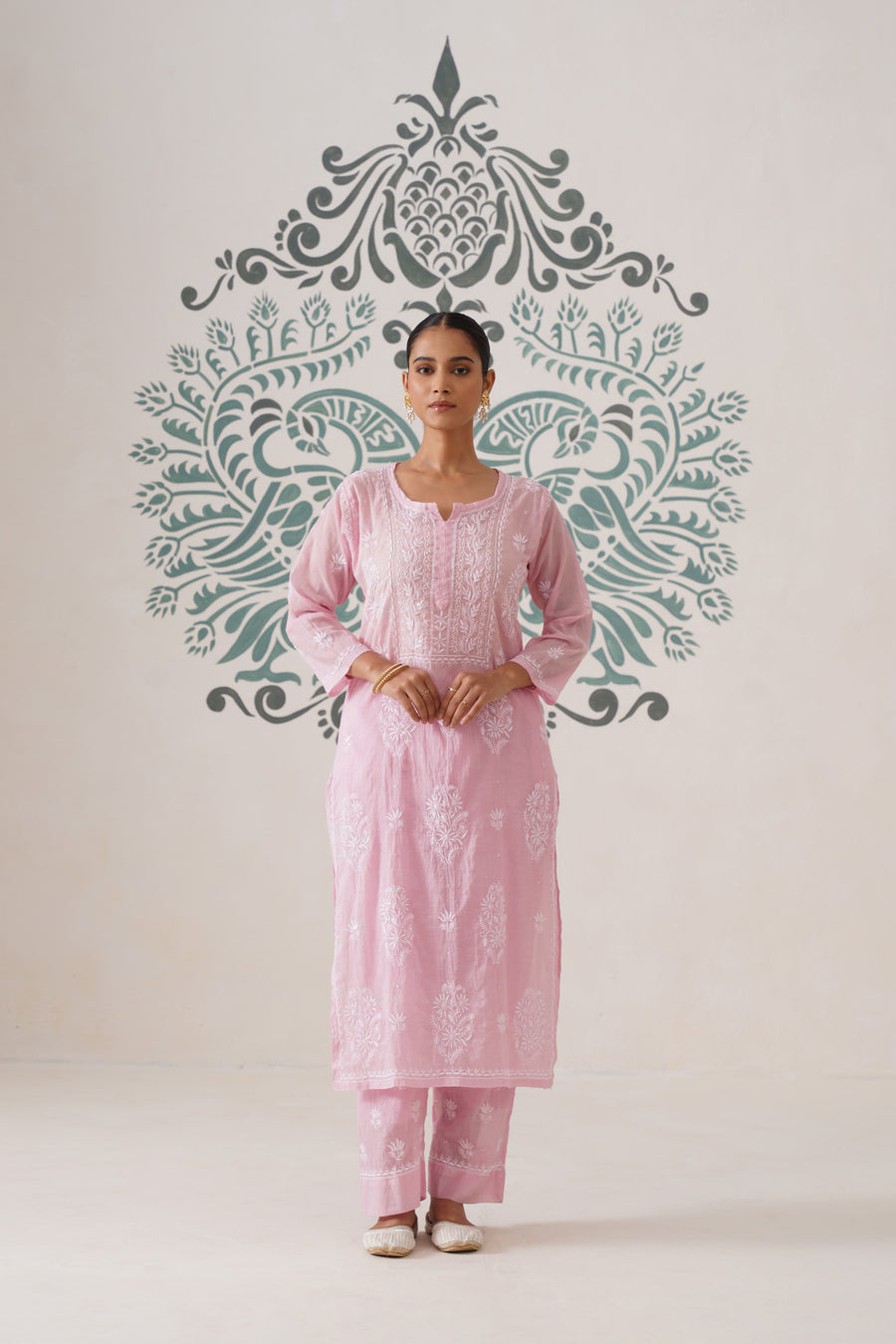 Chikankari Mul Chanderi Coord Set - Pink Pearl