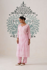 Chikankari Mul Chanderi Coord Set - Pink Pearl