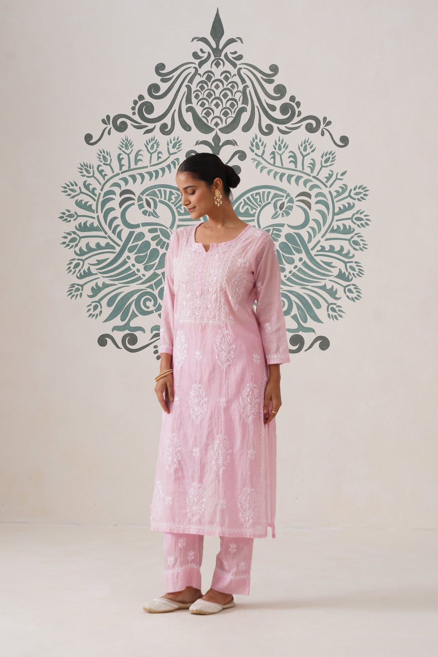 Chikankari Mul Chanderi Coord Set - Pink Pearl
