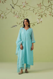 Mul Chanderi Chikankari 3pc Suit - Sky Blue