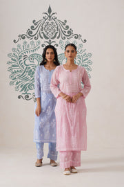 Chikankari Mul Chanderi Coord Set - Pink Pearl