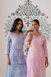 Chikankari Mul Chanderi Coord Set - Pink Pearl