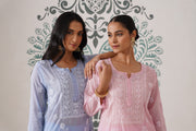 Chikankari Mul Chanderi Coord Set - Crystal Blue