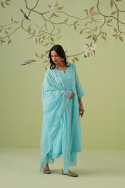 Mul Chanderi Chikankari 3pc Suit - Sky Blue