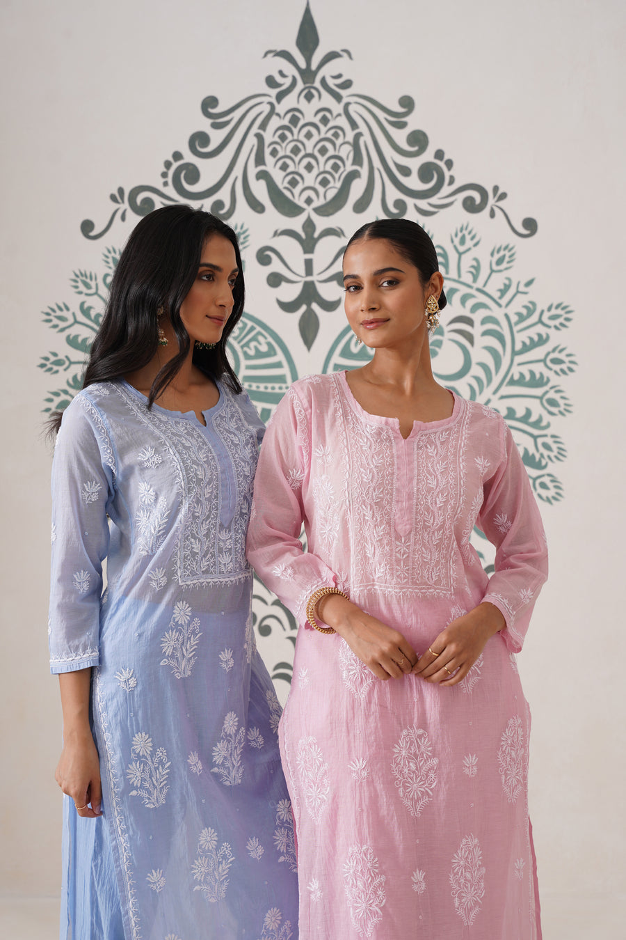 Chikankari Mul Chanderi Coord Set - Crystal Blue