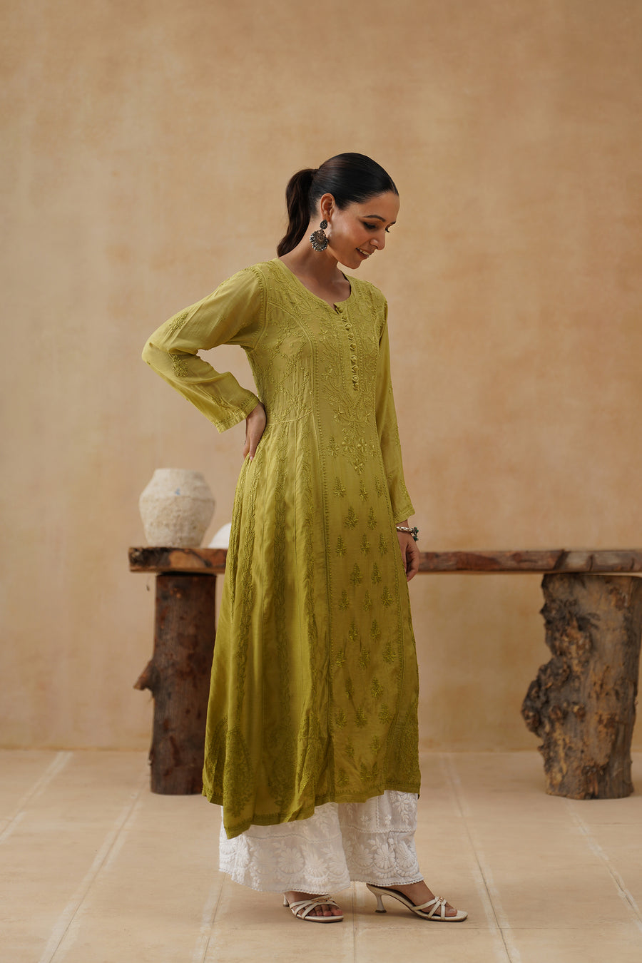 Mul Chanderi - Olive Ombre