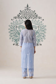 Chikankari Mul Chanderi Coord Set - Crystal Blue