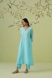 Mul Chanderi Chikankari 3pc Suit - Sky Blue