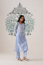Chikankari Mul Chanderi Coord Set - Crystal Blue
