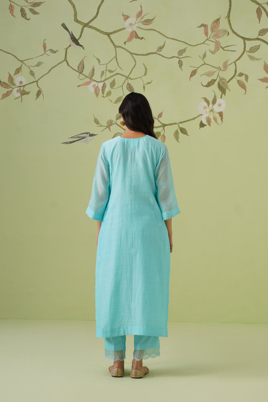 Mul Chanderi Chikankari 3pc Suit - Sky Blue