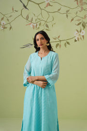 Mul Chanderi Chikankari 3pc Suit - Sky Blue