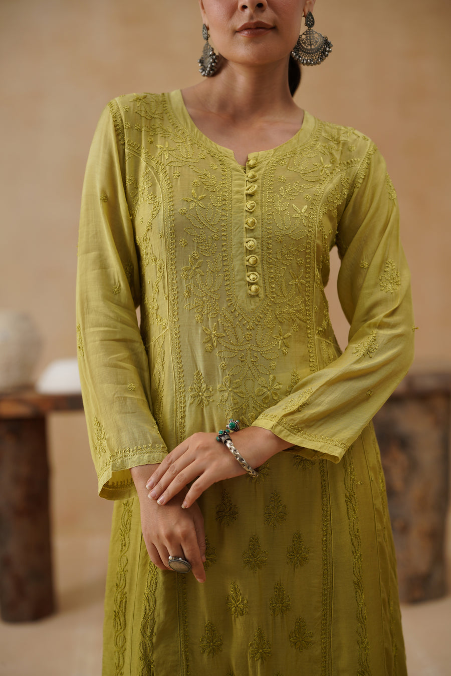Mul Chanderi - Olive Ombre
