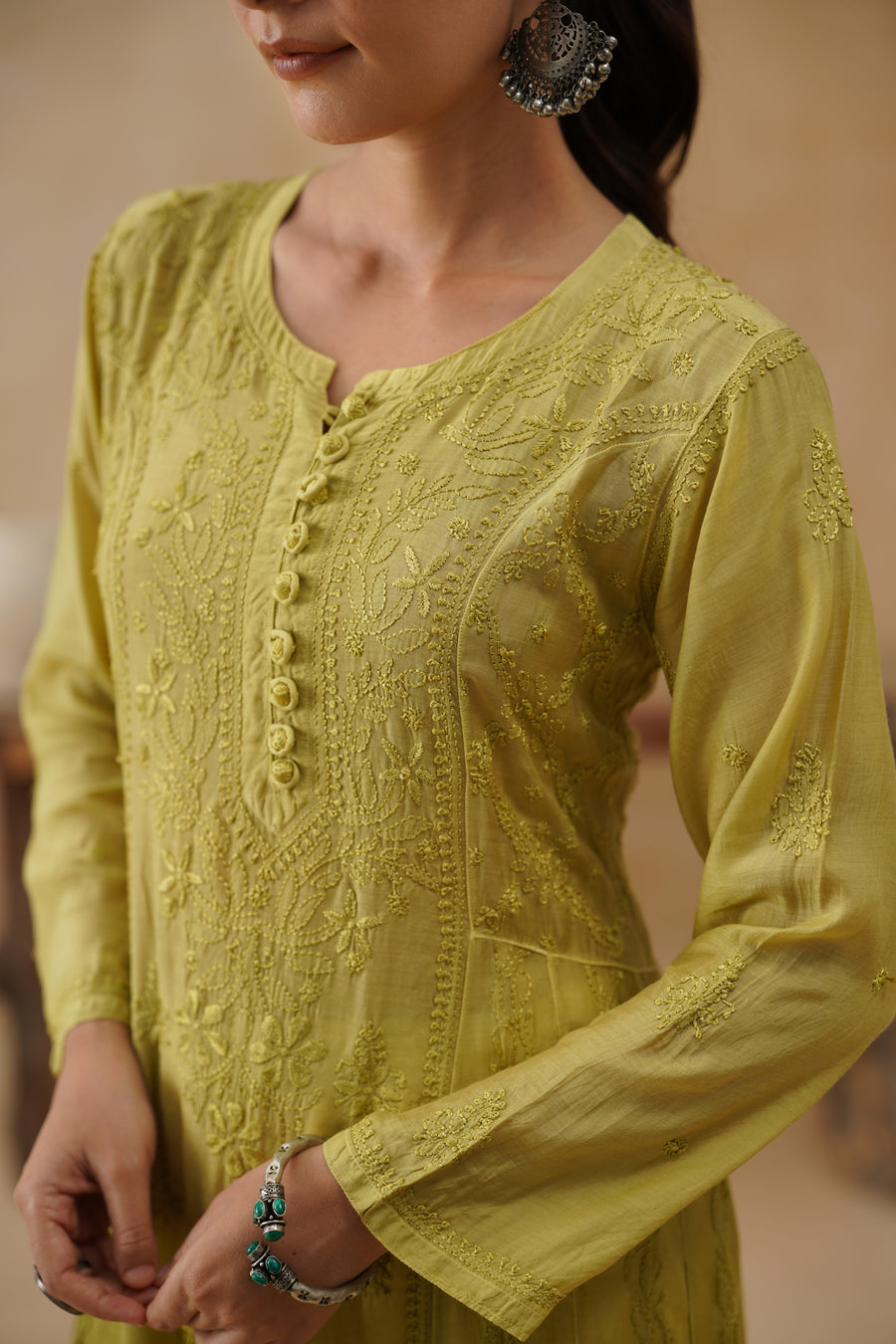 Mul Chanderi - Olive Ombre