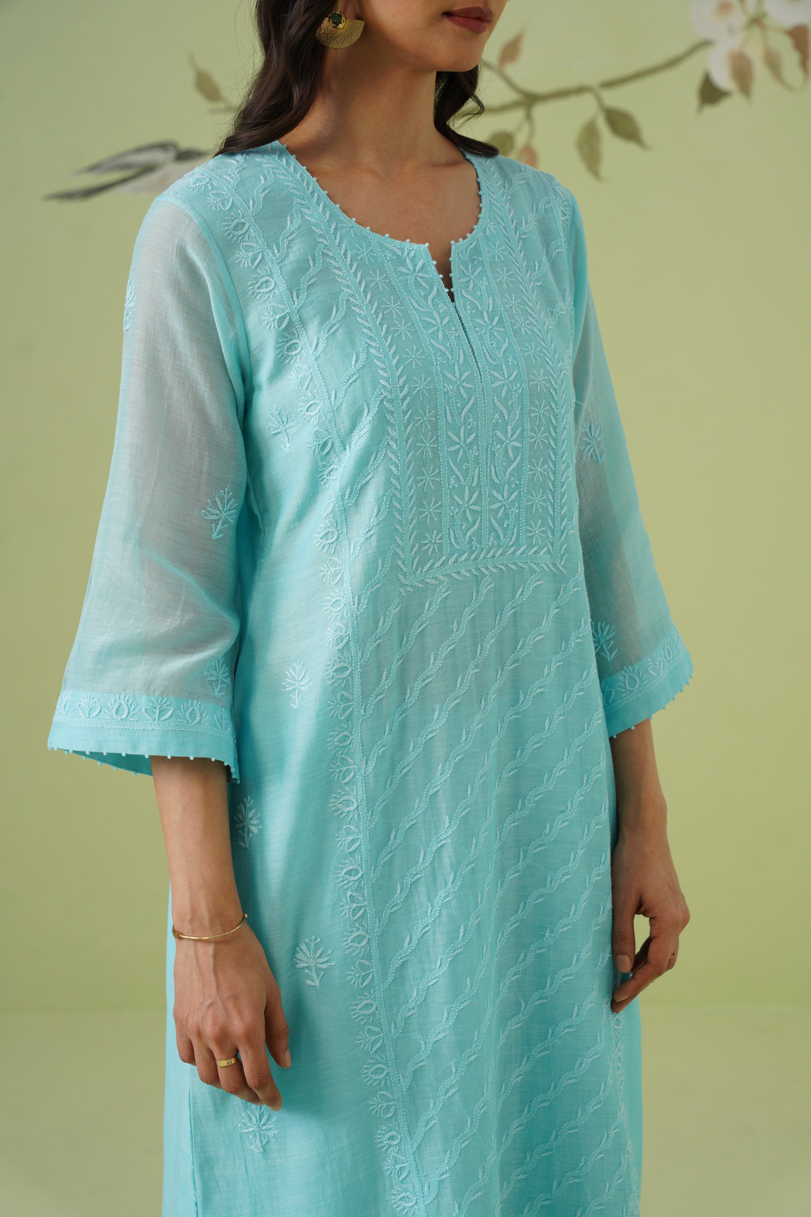 Mul Chanderi Chikankari 3pc Suit - Sky Blue