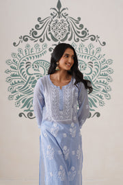 Chikankari Mul Chanderi Coord Set - Crystal Blue